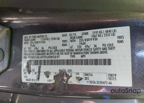 2013 Ford Escape Titanium from USA, damaged, VIN 1FMCU9J97DUD83237
